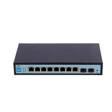 PoE Switch - 8 Gigabit PoE ports + 2 Gigabit SFP - 30W per port / Total maximum 250W - 1 Hi-PoE port up to 46W - VLAN/Port Isolation/STP/RSTP/RSTP/MSTP/ACL/QoS - LACP/DHCP Snoop/IGMP Snoop/Port Mirror