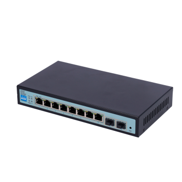 PoE Switch - 8 Gigabit PoE ports + 2 Gigabit SFP - 30W per port / Total maximum 250W - 1 Hi-PoE port up to 46W - VLAN/Port Isolation/STP/RSTP/RSTP/MSTP/ACL/QoS - LACP/DHCP Snoop/IGMP Snoop/Port Mirror