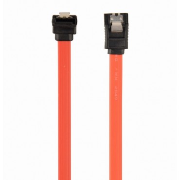 Serial ATA III 10cm data cable with 90 degree bent connector, metal clips
