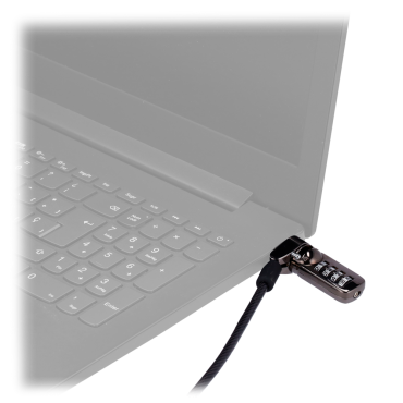 EAS anti-theft cord - Suitable for laptops - Opening with code of 4 digits - Lock dimensions: 5 (W) x 7 (H) mm - Cord length: 200 mm - Made of steel and aluminum