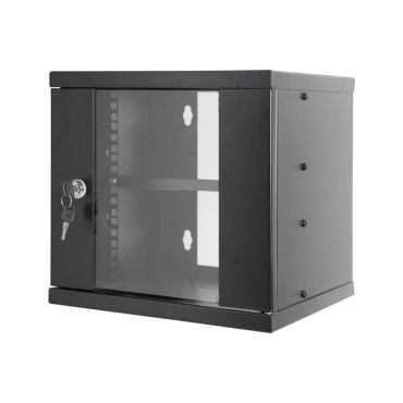 Rackkast voor wand - Tot 6U rack van 10" - Tot 15 kg belasting - Met kabeldoorvoertules - Inclusief lade - Diepte 300 mm