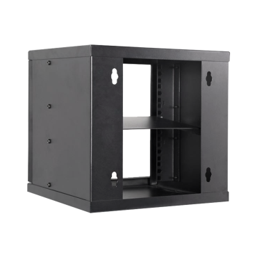 Rackkast voor wand - Tot 6U rack van 10" - Tot 15 kg belasting - Met kabeldoorvoertules - Inclusief lade - Diepte 300 mm