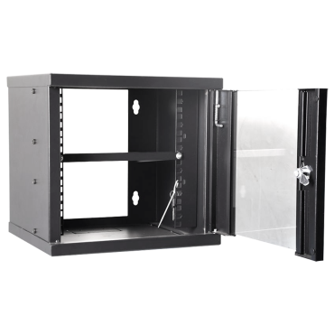 Rackkast voor wand - Tot 6U rack van 10" - Tot 15 kg belasting - Met kabeldoorvoertules - Inclusief lade - Diepte 300 mm