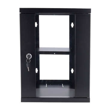 Rack cabinet for wall - Up to 9U rack of 10" - Up to 15 kg load - With cable grommets - Tray included - Depth 300 mm