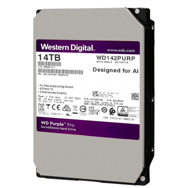 Western Digital Hard Disk Drive - Capacity 14 TB - SATA interface 6 GB/s - Model WD142PURP - Especially for Video Recorders - Loose or installed in DVR