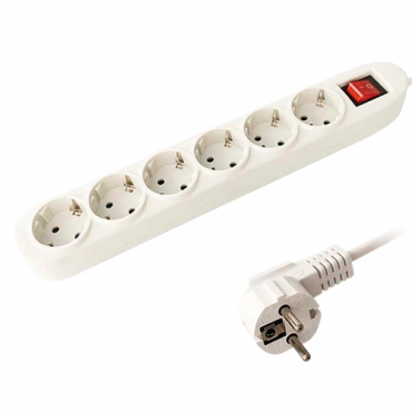 Multiple power points - 6 outputs up to 250VAC / 16 A max. - On/off switch - White colour