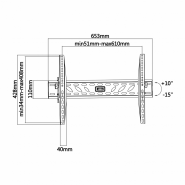 Bracket for LCD monitor - Wall installation - Inclination between -15º and +10º - Distance to wall 74 mm - Maximum load 50 Kg - Screens 37"~70"