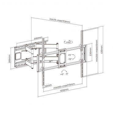 Flat screen mount with arm -  Up to 98"  -  Max weight 120Kg -  VESA 900x600mm