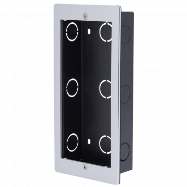 Front panel and recessed junction box - Specific for Akuvox AK-R20B-xB video door entry system - Panel: 226mm (H) x 108mm (W) x 3mm (D) - Panel made of aluminum alloy - Register box: 225mm (H) x 106mm (W) x 39mm - Box made of galvanized steel