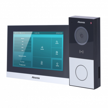 Surface video door entry kit - IP & Wi-Fi technology | Includes Plate and Monitor - Crystal clear two-way audio - MF, EM RFID and NFC reader | Standard PoE - 1 relay output | Maintenance via Cloud - Monitor and panel connection via Cloud