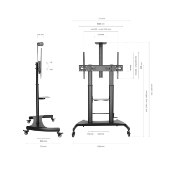 Floor stand with wheels and handle - Adjustable height - Up to 86" - Max weight 100Kg - VESA 1000x600mm