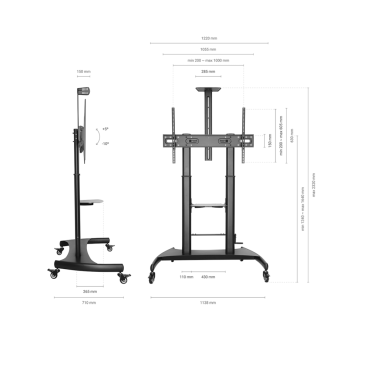 Floor stand with wheels | Up to 86" | Max weight 100Kg | VESA 1000x600mm