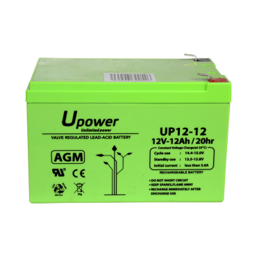 Upower - Rechargeable battery - AGM lead-acid technology - Voltage 12 V - Capacity 12.0 Ah - 101 x 151 x 98 / 3800 g - For backup or direct use