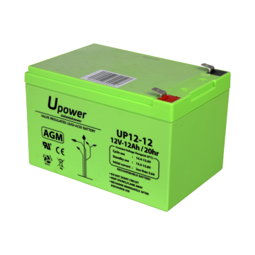Upower - Rechargeable battery - AGM lead-acid technology - Voltage 12 V - Capacity 12.0 Ah - 101 x 151 x 98 / 3800 g - For backup or direct use