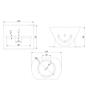 Universal Cardan joint - Vertical rotation 85º - Base dimensions: 80 (H) x 126 (Ø) mm - Aluminium - White colour