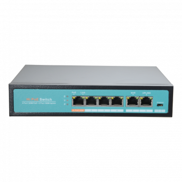 PoE Switch - 4 PoE ports + 2 Uplink - Port speed 10/100 Mbps - Port 65W 1 / ports 30W 2-4 / maximum 65W - CCTV mode up to 250m at 10Mbps - Hi-PoE / IEEE802.3at (PoE+) / af (PoE)