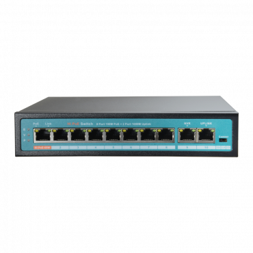 PoE Switch - 8 PoE ports + 2 GIGA Uplink - Port speed 10/100 Mbps - Port 65W 1 / ports 30W 2-8 / maximum 144W - CCTV mode up to 250m at 10Mbps - Hi-PoE / IEEE802.3at (PoE+) / af (PoE+)