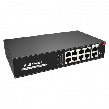 PoE Switch - 8 PoE port(s) + 2 Up-link port(s) - Speed 10/100Mbps - Functions: Ai VLan/QOS/CCTV Extend/PoE - Standard IEEE802.3af (PoE) / at (PoE+) - Up to 100W in total for all ports