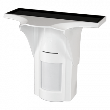 Solar powered PIR detector, exterior - Wireless - Double technology - Microwave and PIR - Detection range 8 m / 110º - Backup battery included