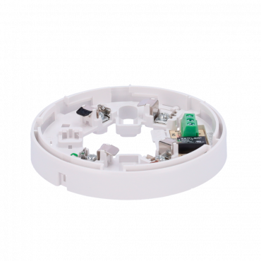 Low Profile Base with Relay - Up to 12VDC 0.5A / Terminal NO/NC/C - Compatible with V2 detectors and high base - Required for detector installation - easy mounting mark - Possibility to lock the detector to the base