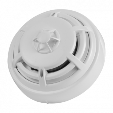 Conventional optical thermal fire detector - EN54 part 5-7 certified - Dual alarm LEDs for viewing from anywhere - Made of ABS material with heat resistance - Does not include base - Compatible with V2 bases