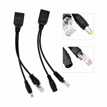 Passive PoE Injector and Splitter - Requires the use of the included pair - Input and output up to 48 V - Connectors RJ45 and power supply jack - Up to 100 meters UTP - Black colour