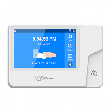 Time & Attendance control - EM RFID cards and keypad - 1.000 users / 1.000.000 registers - WiFi, TCP/IP, USB and Wiegand and PoE - 5.0" Touch screen - EasyClocking Cloud Software not inc.