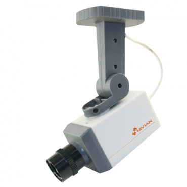 NIVIAN Simulated (dummy) camera - Full Body type with lens - Bracket included - Flashing red LED - Rotates when movement is detected - Power supply 3 AA batteries