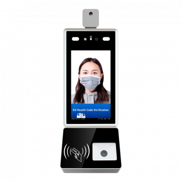 FACE-TEMP-QR-T: Green Pass Scanner : COVID EU PassportTurnstile installation | Ethernet | Multilanguage - Fever Detection, Face Mask and Facial Rec - Authentication with EU Servers - sVMS2000 Free software included - Relay output for doors or alarm