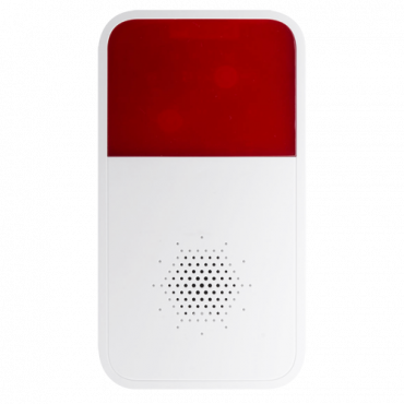 Branded Wireless Siren - Radiofrequency device 433MHz/886MHz - Sound intensity 85dB to 1m - Range 150m - Red warning light - 12VDC / 4xCR123 3V