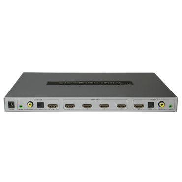 HDMI-signaalmultiplier | 4 HDMI-ingangen | 2 HDMI-uitgangen | Tot 4K (invoer en uitvoer) | Maximale uitvoerlengte 15 m | Voeding DC 5V