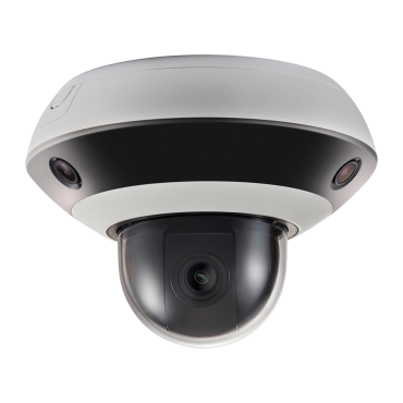 Hikvision | 360º Panoramic IP Camera + PTZ 2 Mpx | Panoramic: 3 lenses 2 mm | PTZ: Varifocal lens 2.8~12mm (4x) | IR LEDs Range 10 m | Audio | suitable for indoors