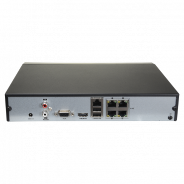 NVR for IP cameras - 4Ch video / 4 PoE Port(s) - Max Resolution 8.0 Mpx / Compression H.265+ - Bandwidth 40 Mbps - Outputs 4K HDMI & VGA - Supports 1 hard disk