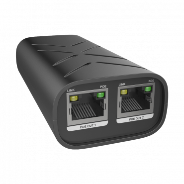 Dual PoE Injector - Input RJ45 10/100/1000 Mbps - Total power 60 W - Maximum distance 100 m - PoE/PoE+ IEEE802.3af/at - Stabilized and protected
