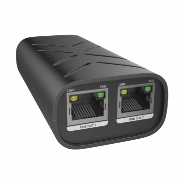 Dual PoE-injector - Ingang RJ45 10/100/1000 Mbps - Totaal vermogen 60 W - Maximale afstand 100 m - PoE/PoE+ IEEE802.3af/at - Gestabiliseerd en beschermd