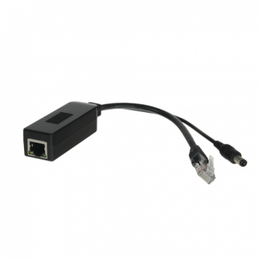 PoE Splitter - For IP cameras without PoE - Input RJ45 (PoE) - Output RJ45 and jack - Max Power 25 W / DC 12 V - PoE IEEE802.3af / PoE IEEE802.3at