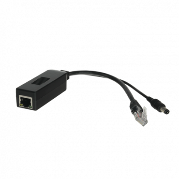 PoE-splitter - Voor IP-camera's zonder PoE - RJ45-ingang (PoE) - RJ45-uitgang en jack - Max. Vermogen 25 W / DC 12 V - PoE IEEE802.3af / PoE IEEE802.3at