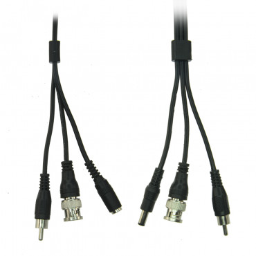 Combined cable RG59 + Audio + DC - Mini RG59 with BNC connector - Audio cable via RCA - Power supply cable via Jack - Length 20 m - Low loss