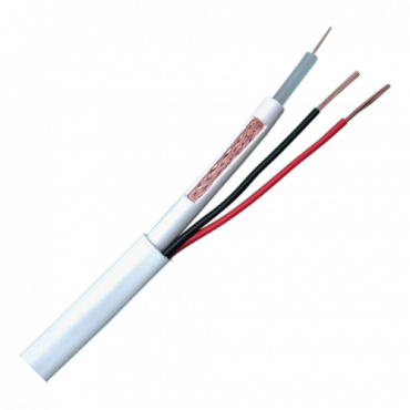 Bobbin of cable - 100 m - Combined: RG59 and 2 power supply cables - White colour cover - Exterior diameter 9.0 mm - Low loss