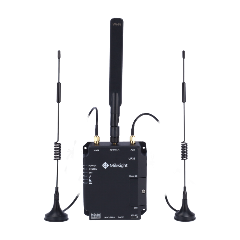 Milesight - Industrial 4G Wi-Fi Router - 2 RJ45 10/100 Ethernet ports - RS485 port - Dual 4G/3G SIM card slot | microSD slot - WiFi 802.11 b/g/n
