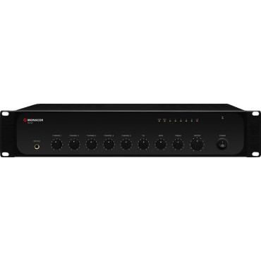 MO-PA312: Monacor Mono PA mixing amplifier -  1x120W RMS - Silent operation due to fanless cooling concept design - 3 microphone inputs, 1 of which is symmetrical input