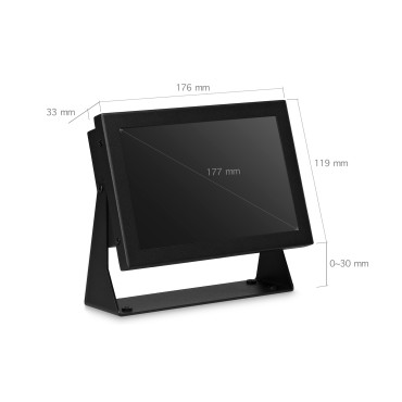 7 inch monitor metal | Excellent image quality (up to Full HD) | Input: HDMI, VGA and RCA | Mounting: Flush, embedded, wall, desktop | External dimensions: 176 x 119 x 35 mm