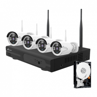 Nivian WiFi CCTV Kit - NVR 8 Channels - 4 Cameras 3 Mpx Registered - Additional Cameras NV-CAM30W - 1 HDD 1TB Built-in - Esaecloud App and Software