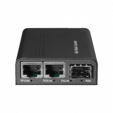 Media Converter - 2x Ethernet RJ45 - 1x SFP - Gigabit - 10/100/1000 Base-TX - Reduced size