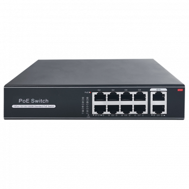 PoE Switch - 8 RJ45 ports + 2 RJ45 Uplink - Port speed 10/100/1000 Mbps - 8 PoE 802.3af/at ports up to 30W per port - Total PoE Power 120W - plug and play