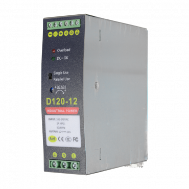 Switching Power Supply - DC Output 12V 10A / 120W - 2 outputs - Input voltage 90 V ~ 264 V - 135 (D) x 121 (H) x 40 (W) mm - DIN rail mount