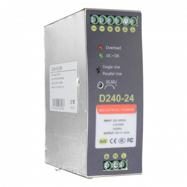 Switching Power Supply - DC Output 24V 10A / 240W - 2 outputs - Input voltage 90 V ~ 264 V - 100 (D) x 94 (H) x 40 (W) mm - DIN rail mount