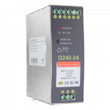 Schakelende voeding - DC-uitgang 24 V 10 A / 240 W - 2 uitgangen - Ingangsspanning 90 V ~ 264 V - 100 (D) x 94 (H) x 40 (B) mm - DIN-railmontage