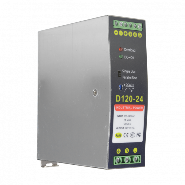 Switching Power Supply - DC Output 24V 5A / 120W - 2 outputs - Input voltage 90 V ~ 264 V - 100 (D) x 94 (H) x 40 (W) mm - DIN rail mount