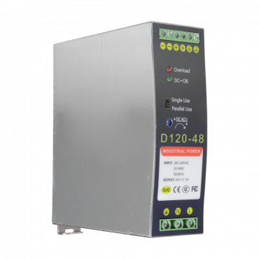 Switching Power Supply - DC Output 48V 2.5A / 120W - 2 outputs - Input voltage 90 V ~ 264 V - 134 (D) x 124 (H) x 41 (W) mm - DIN rail mount